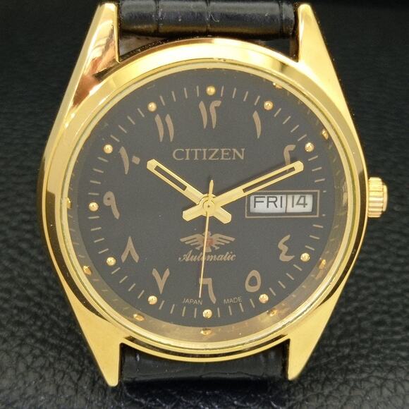 Vintage 1992 Citizen Arabic Automatic Mens Gold Watch W/daydate & Black accents - Picture 4 of 10